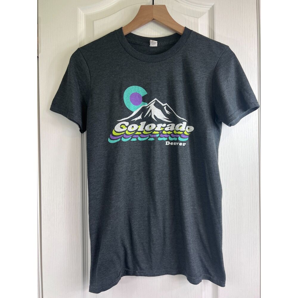 Denver Colorado Mountain Retro T Shirt Cotton Polyester Dark Gray Adult Size S